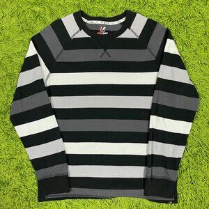 Vintage Striped Thermal Shirt Gray White Black Color